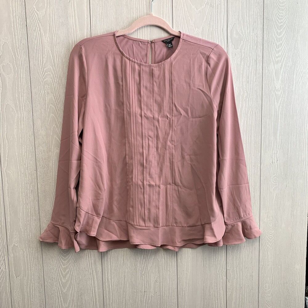 Ann Taylor Petite Pink Ruffle Blouse Long Sleeve MP NWT